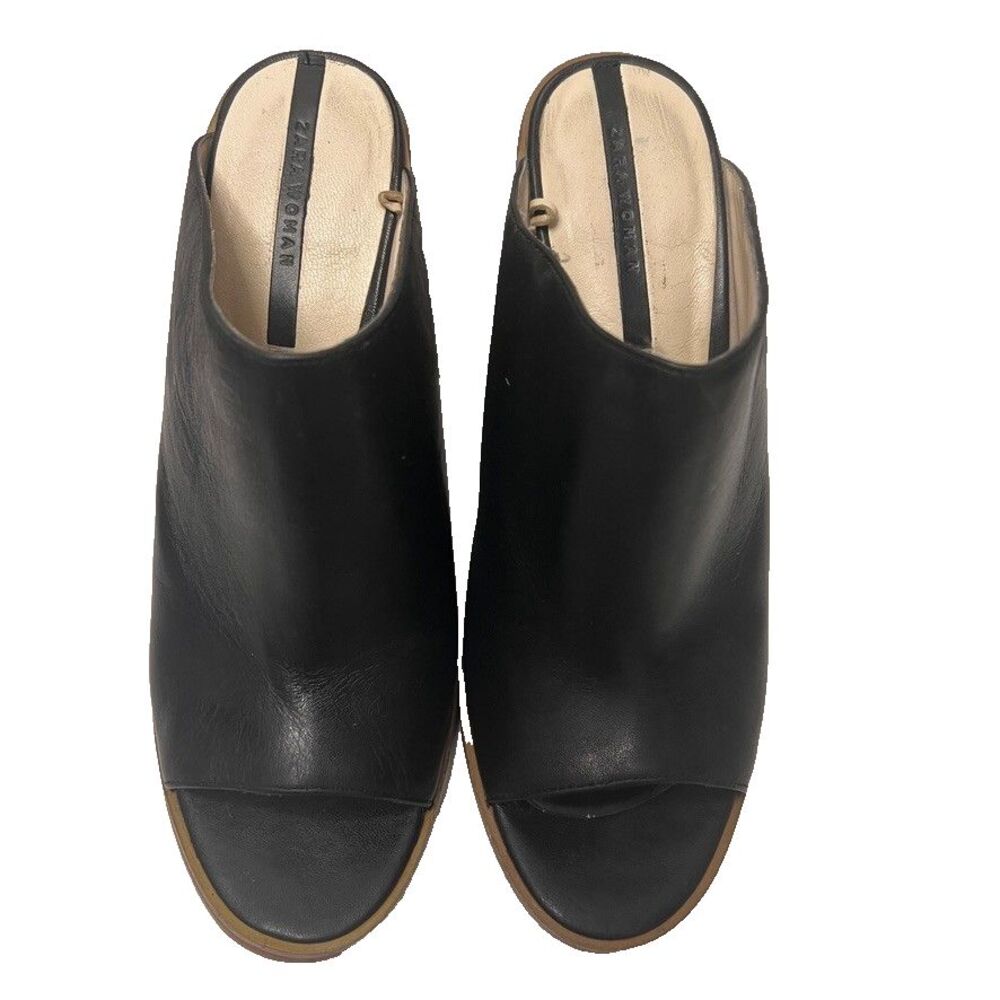 ZARA BASIC Black Wedge Cork Platform Sandals Wome… - image 3